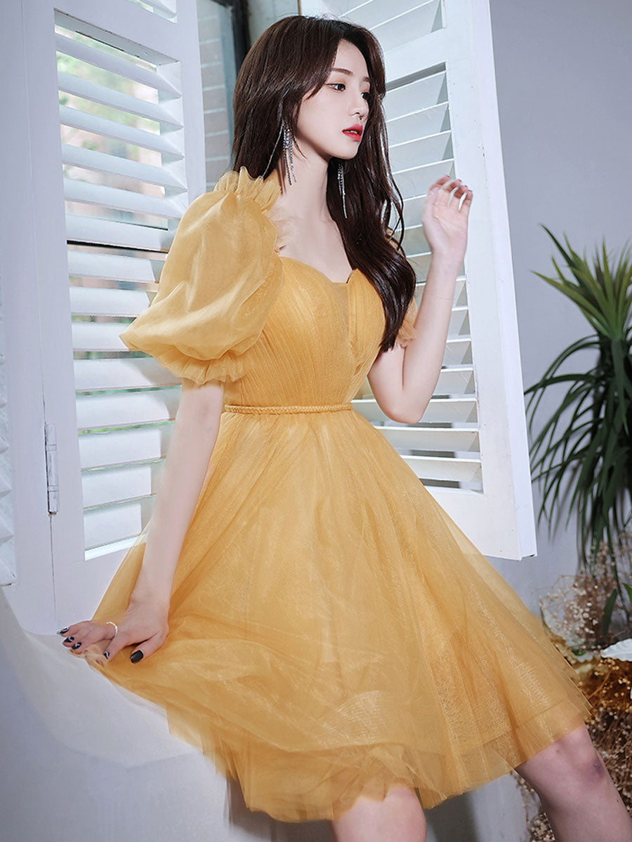 Yellow Short Prom Dresses, Yellow Puffy Homecoming Dresses
