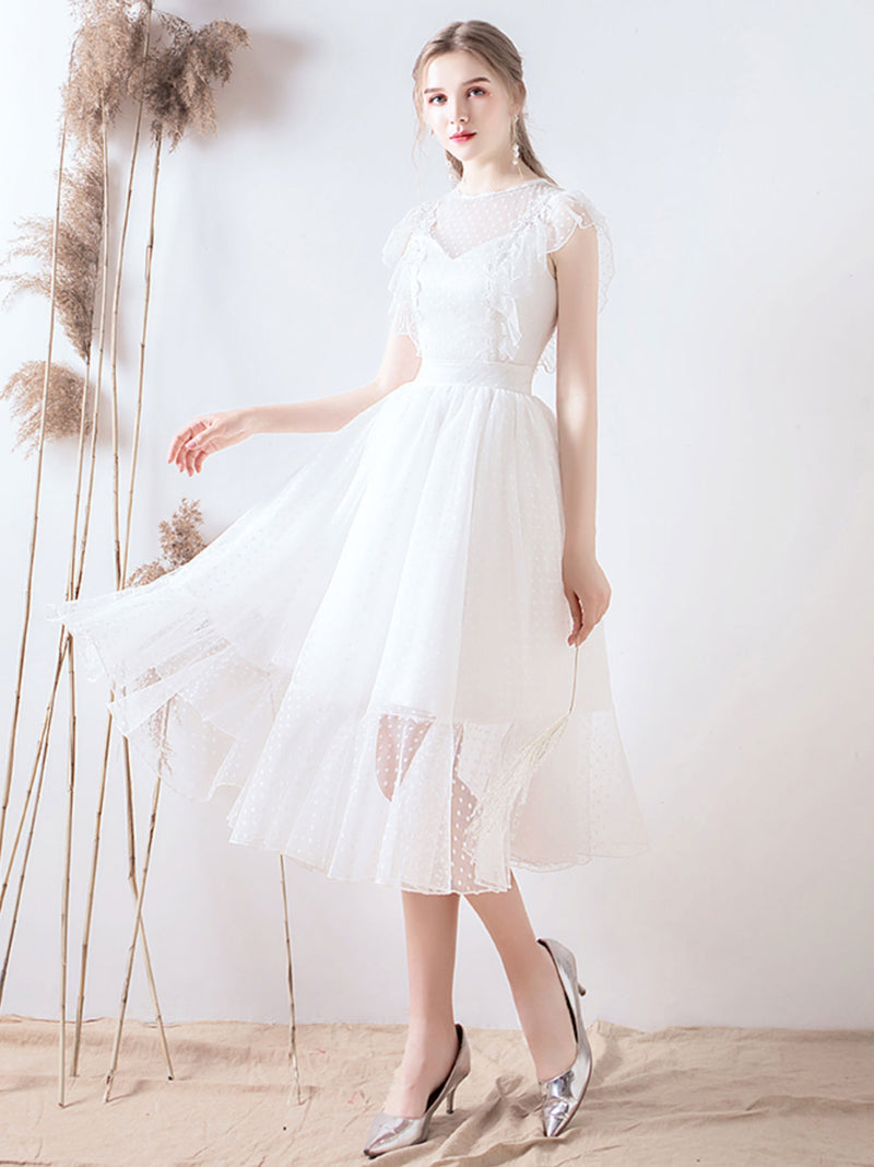White Tulle Short Prom Dress, Tulle Lace Short Bridesmaid Dresses