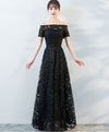 Black Tulle Lace Long Prom Dress, Black Lace Evening Dress