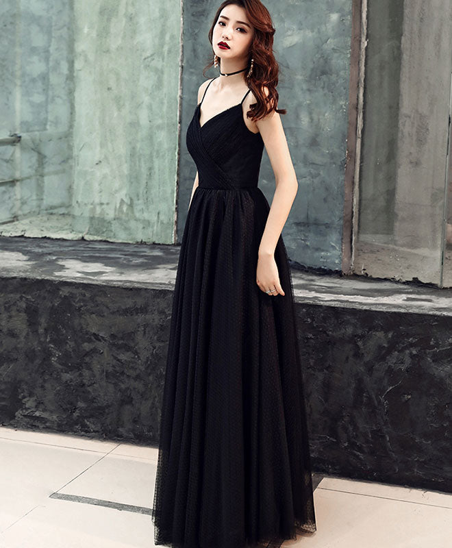 Simple Sweetheart Black Tulle Long Prom Dress, Black Evening Dress