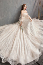 Unique Tulle Lace Long Wedding Dress, Tulle Lace Bridal Dress