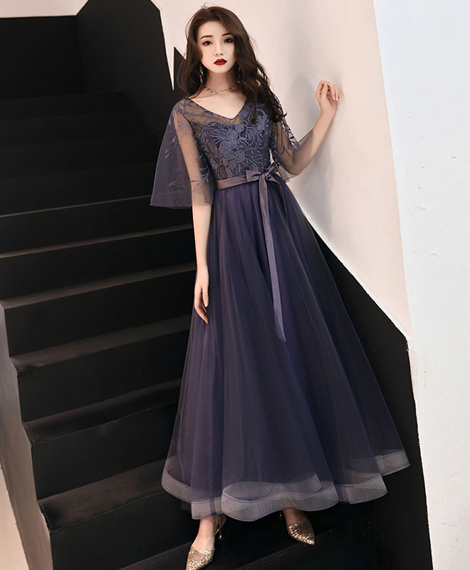 Elegant A-Line Tulle Lace Prom Dress Purple Tulle Formal Dress – shopluu