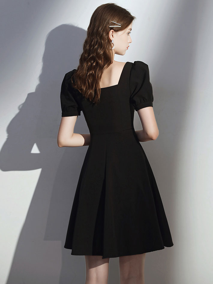 Simple Satin Black Short Prom Dress, Black Homecoming Dress