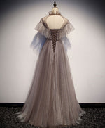 Unique Tulle Long Prom Dress, Tulle Gray Evening Dress