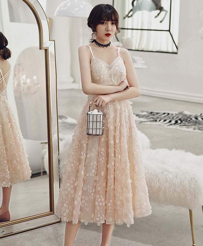 Champagne Tulle Prom Dress, Unique Champagne Formal Dress