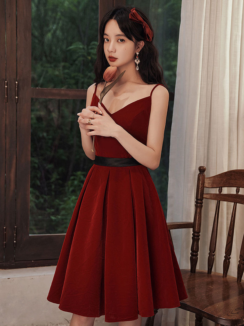 Burgundy velvet short prom dress, burgundy homecoming dress shopluu Burgundy velvet short prom dress, burgundy homecoming dress shopluu