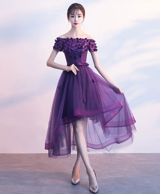 Purpler Tulle Lace Short Prom Dress, Purple Evening Dress US 6 / Purple