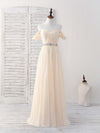 Champagne Chiffon Off Shoulder Long Prom Dress Bridesmaid Dress