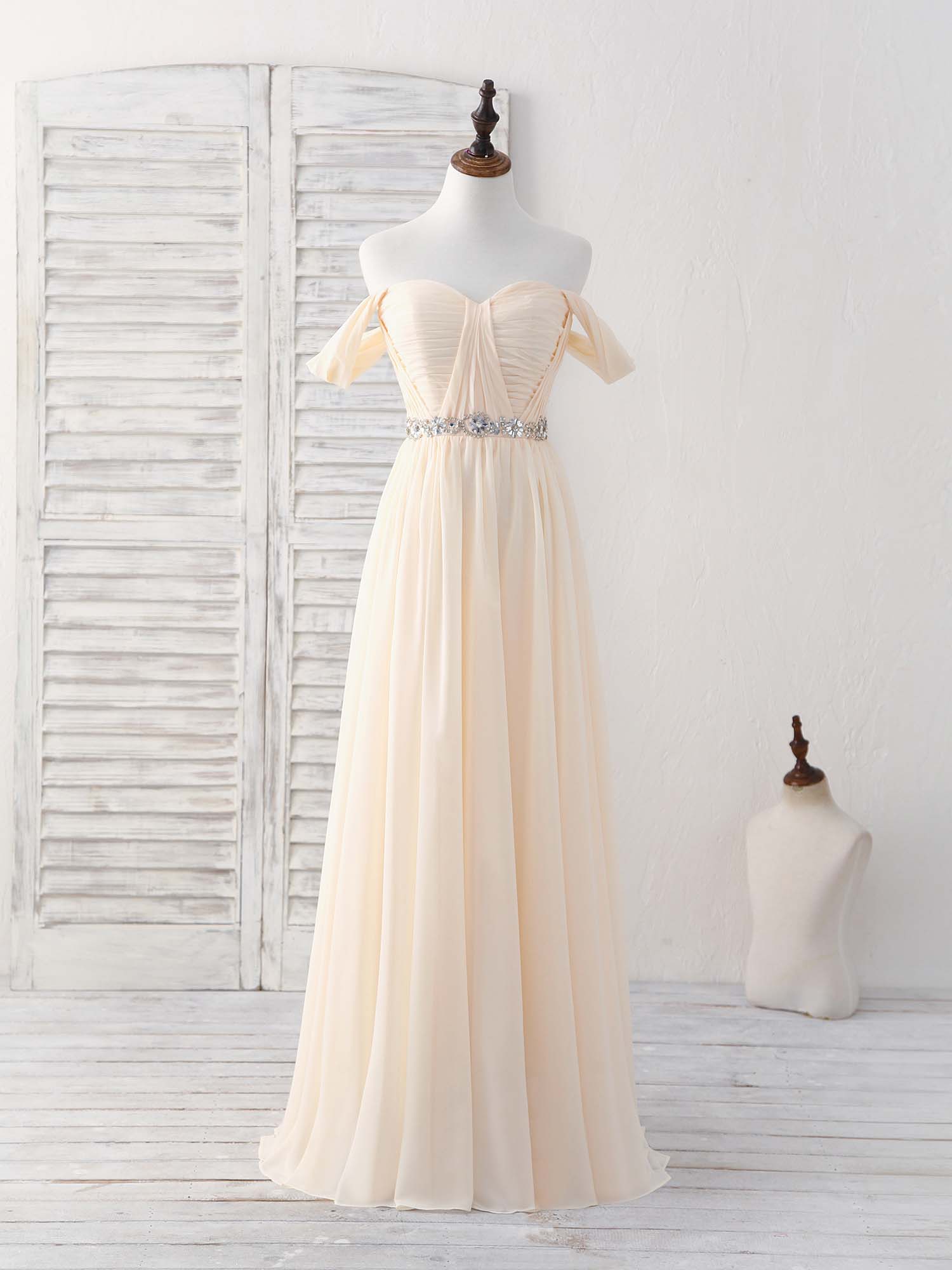 Champagne Chiffon Off Shoulder Long Prom Dress Bridesmaid Dress Custom Size / Custom Color Champagne Chiffon Off Shoulder Long Prom Dress Bridesmaid Dress Custom Size / Custom Color