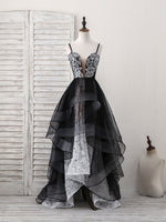 Black Sweetheart Neck Tulle Lace Long Prom Dress, Black Evening Dress