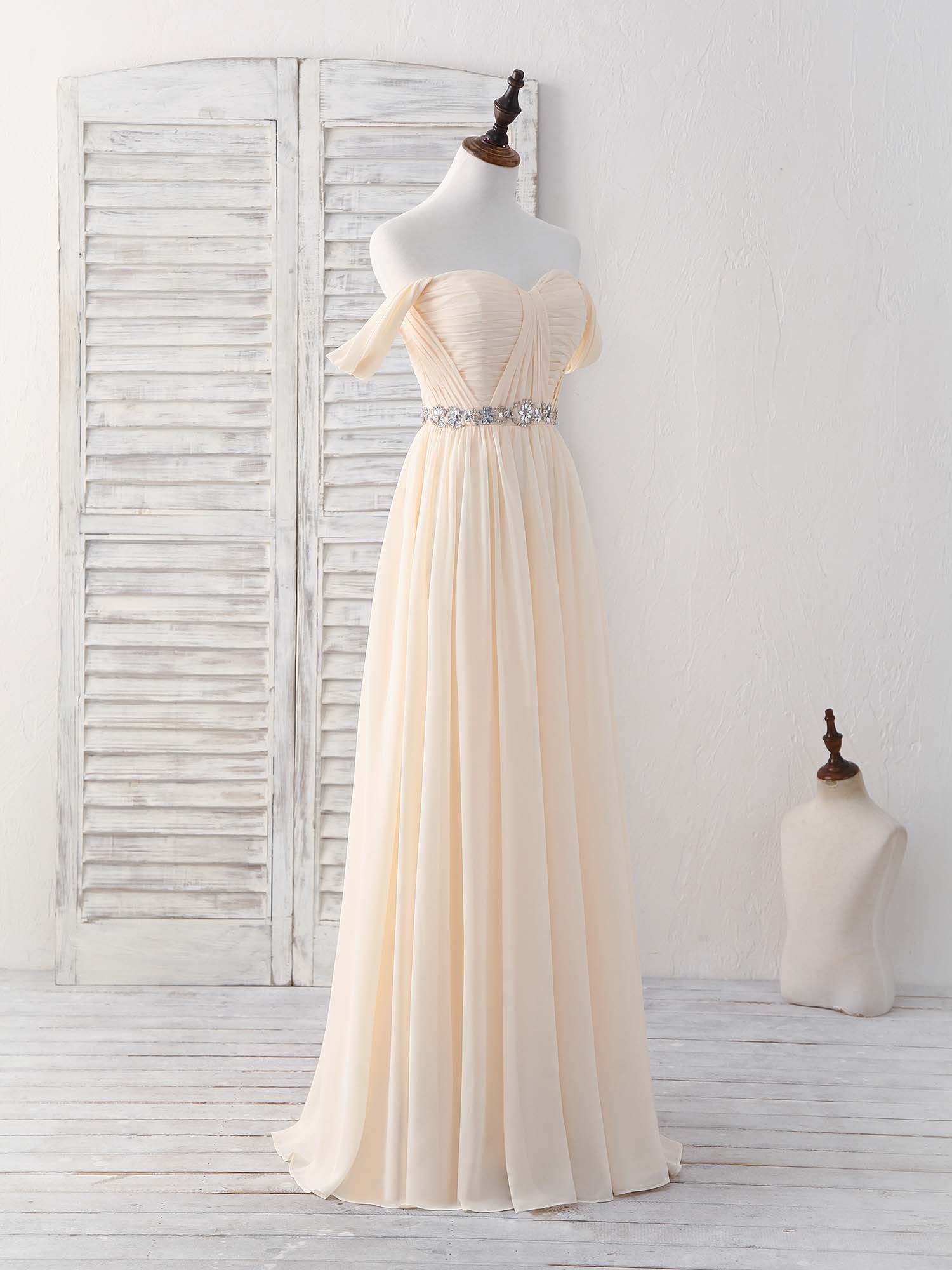 long champagne chiffon dress KissProm