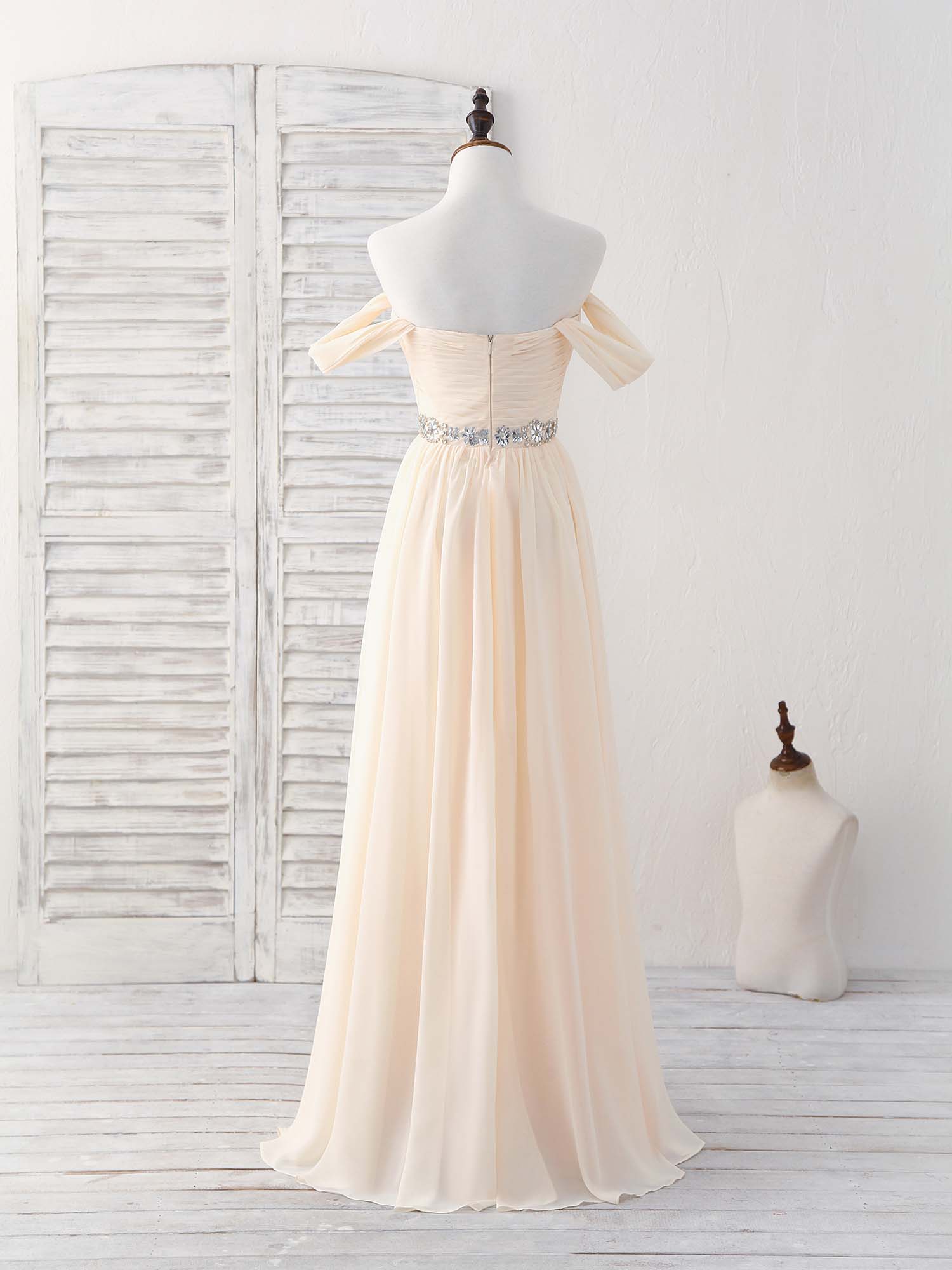 Champagne Chiffon Off Shoulder Long Prom Dress Bridesmaid Dress Custom Size / Custom Color Champagne Chiffon Off Shoulder Long Prom Dress Bridesmaid Dress Custom Size / Custom Color