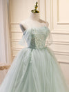 A-Line Off Shoulder Tulle Green Long Prom Dresses