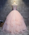 Pink Round Neck Tulle Lace Long Prom Dress Lace Formal Dress