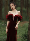 Burgundy Sweetheart Neck Mermaid Long Prom Dress, Velvet Bridesmaid Dress