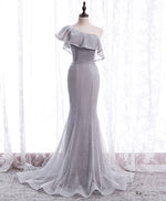 Gray Tulle Mermaid Long Prom Dress Gray Tulle Formal Dress