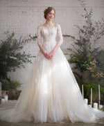 Light Champagne Tulle Lace Long Wedding Dress Lace Wedding Gown