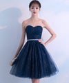 Dark Blue Sweetheart Tulle Short Prom Dress, Blue Homecoming Dress