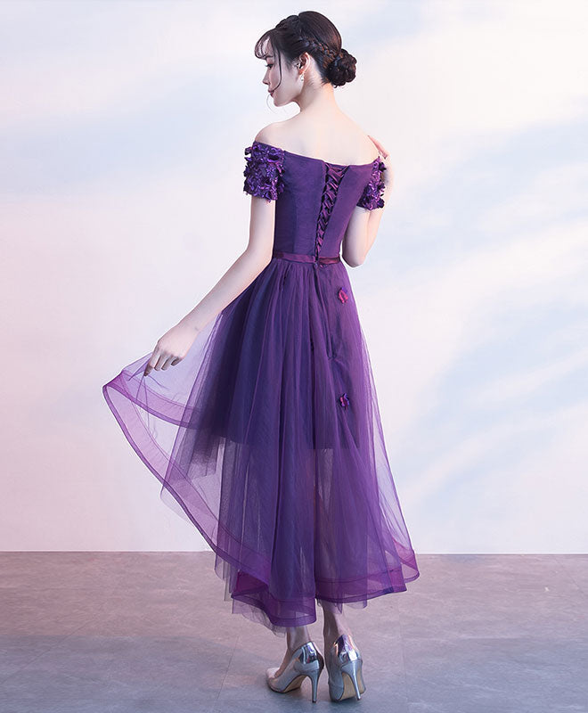 Purpler Tulle Lace Short Prom Dress, Purple Evening Dress