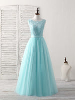 Green Round Neck Lace Tulle Long Prom Dress, Evening Dress