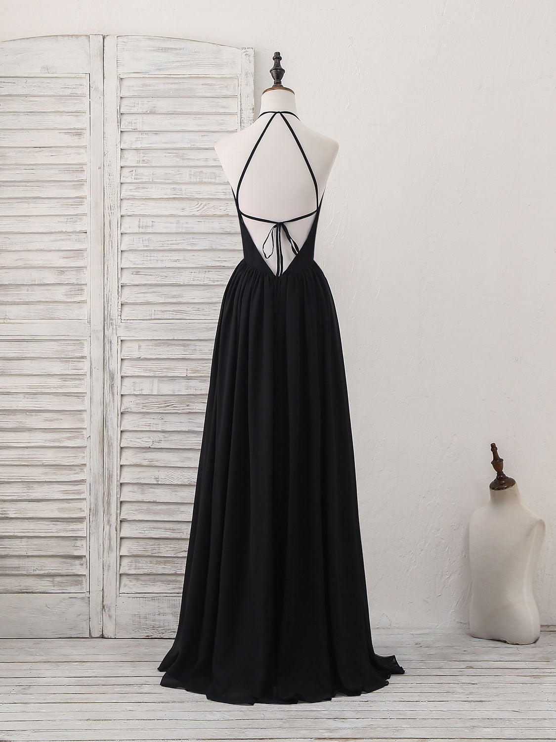 Black V Neck Chiffon Lace Long Prom Dress Black Evening Dress – shopluu