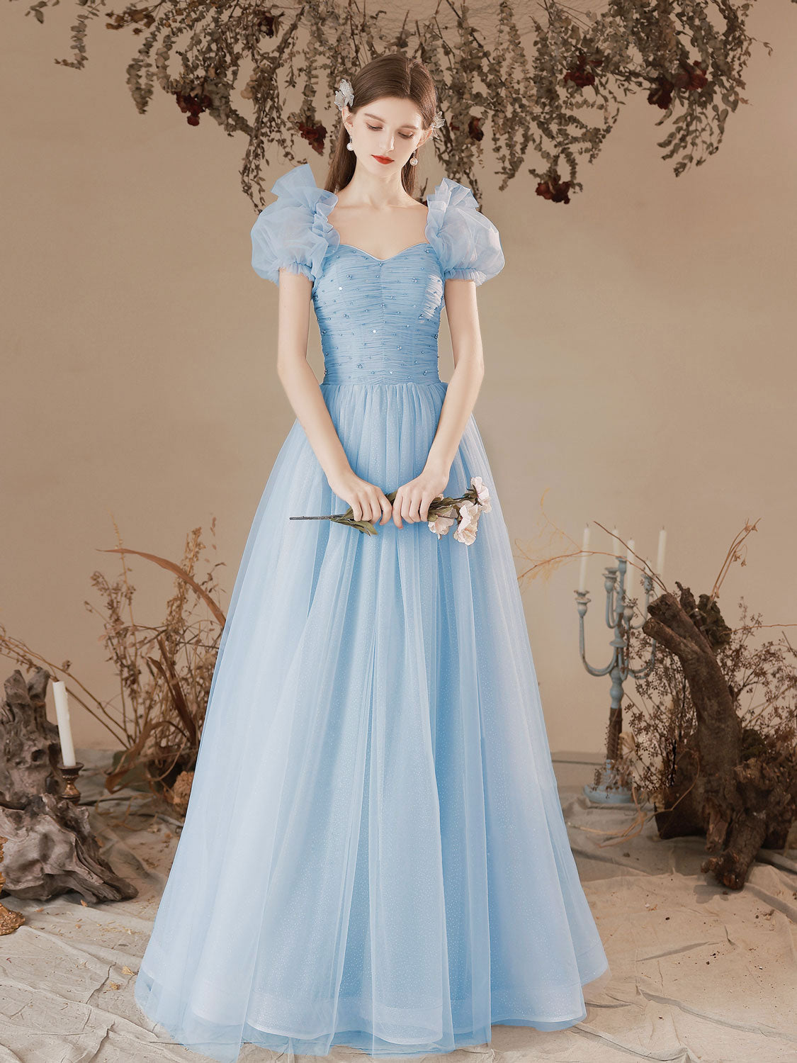 A-Line Sweetheart Neck Tulle Long Prom Dress, Blue Formal Graduation Dresses US 2 / Blue A-Line Sweetheart Neck Tulle Long Prom Dress, Blue Formal Graduation Dresses US 2 / Blue