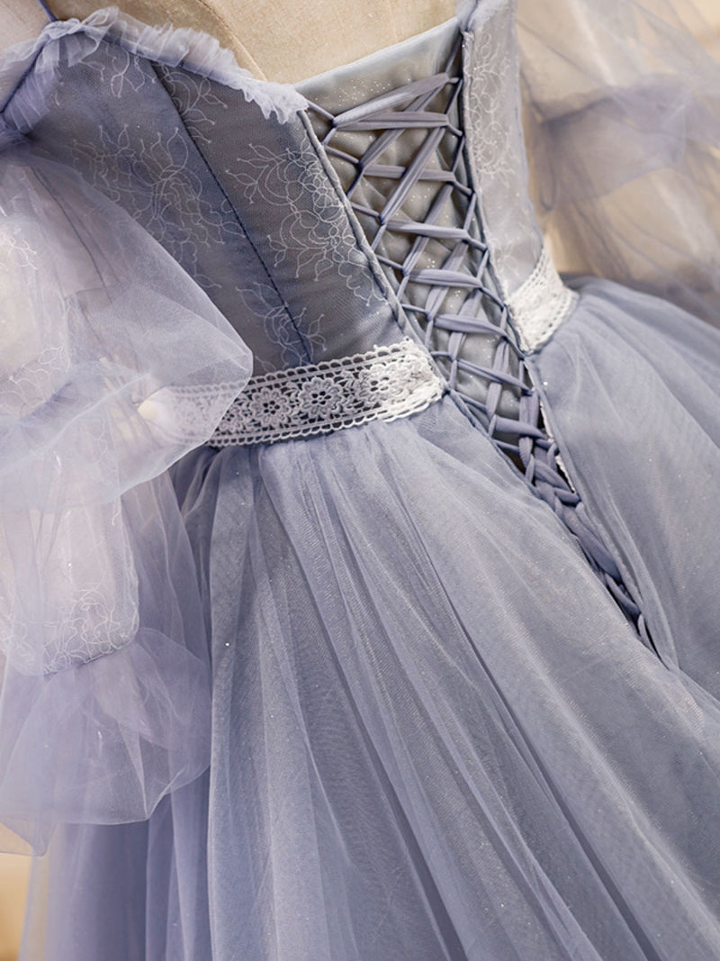 Gray Blue A-Line Tulle Lace Long Prom Dresses, Gray Blue Formal Graduation Dress US 8 / Gray Blue Gray Blue A-Line Tulle Lace Long Prom Dresses, Gray Blue Formal Graduation Dress US 8 / Gray Blue