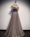 Unique Tulle Long Prom Dress, Tulle Gray Evening Dress