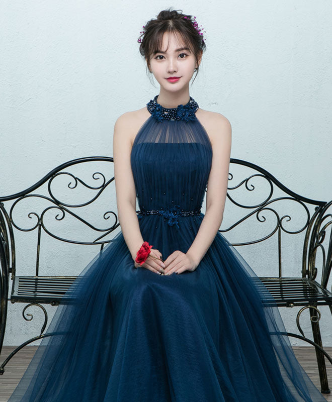 Simple Blue Tulle Long Prom Dress, Blue Tulle Bridesmaid Dress