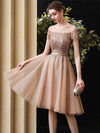 Champagne Round Neck Tulle Sequin Short Prom Dress Champagne Homecoming Dress