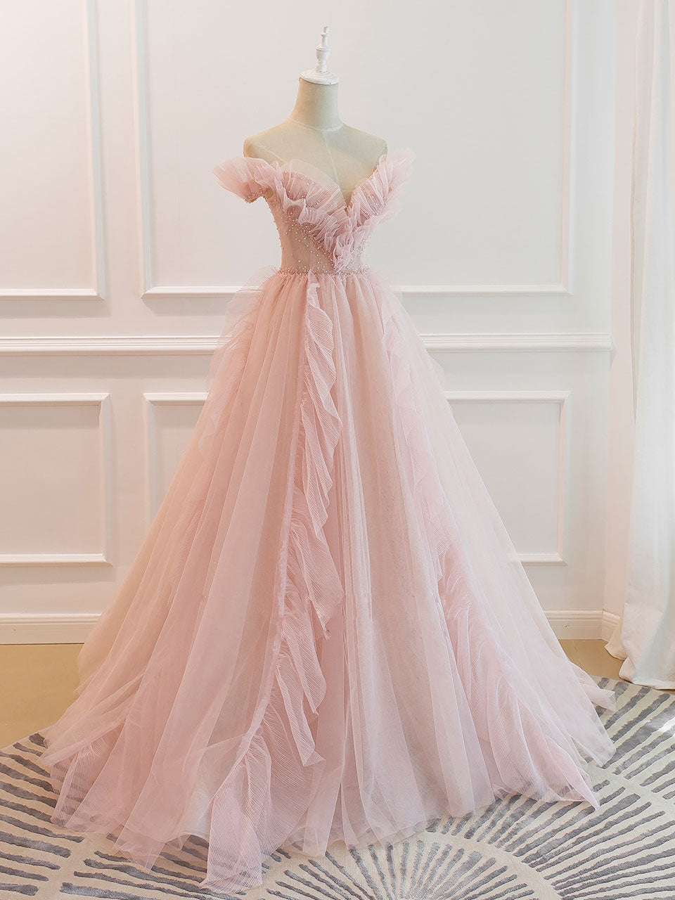 Pink Tulle Long Prom Dresses, A-Line Graduation Dresses US 8 / Custom Color Pink Tulle Long Prom Dresses, A-Line Graduation Dresses US 8 / Custom Color