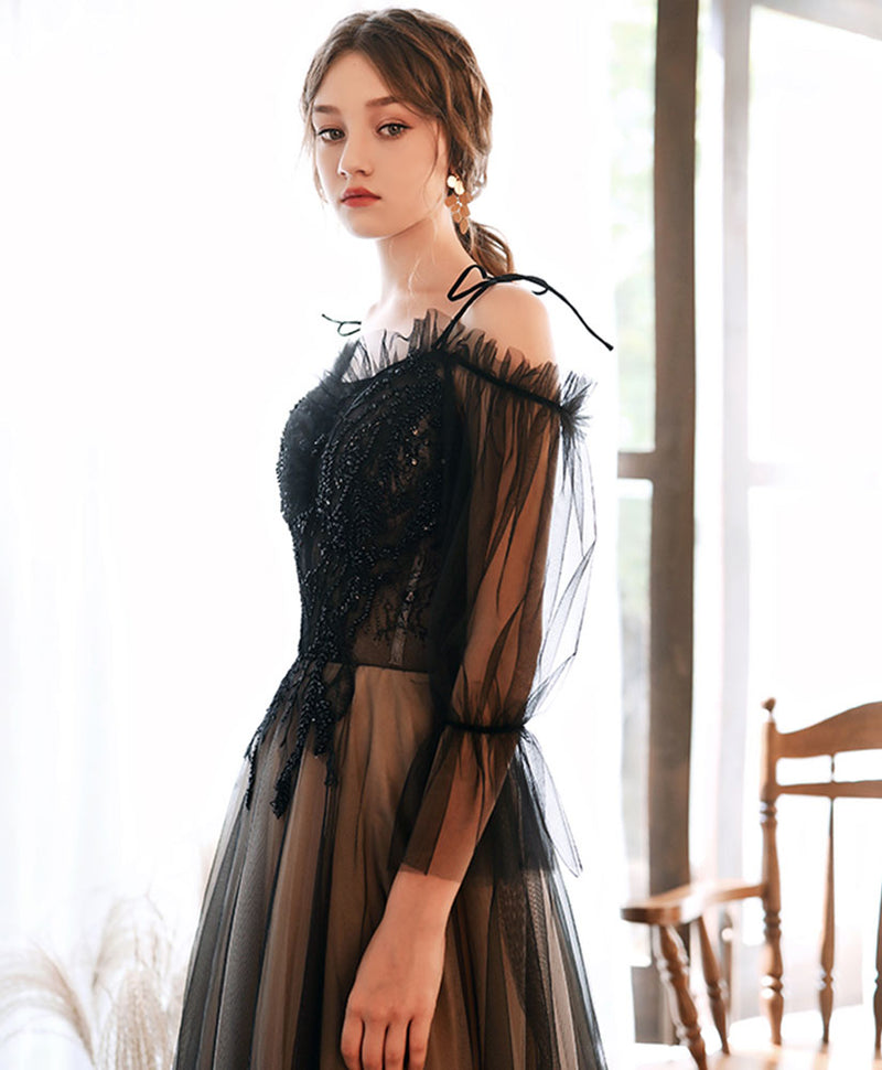 Black Tulle Lace Long Prom Dress Black Lace Evening Dress