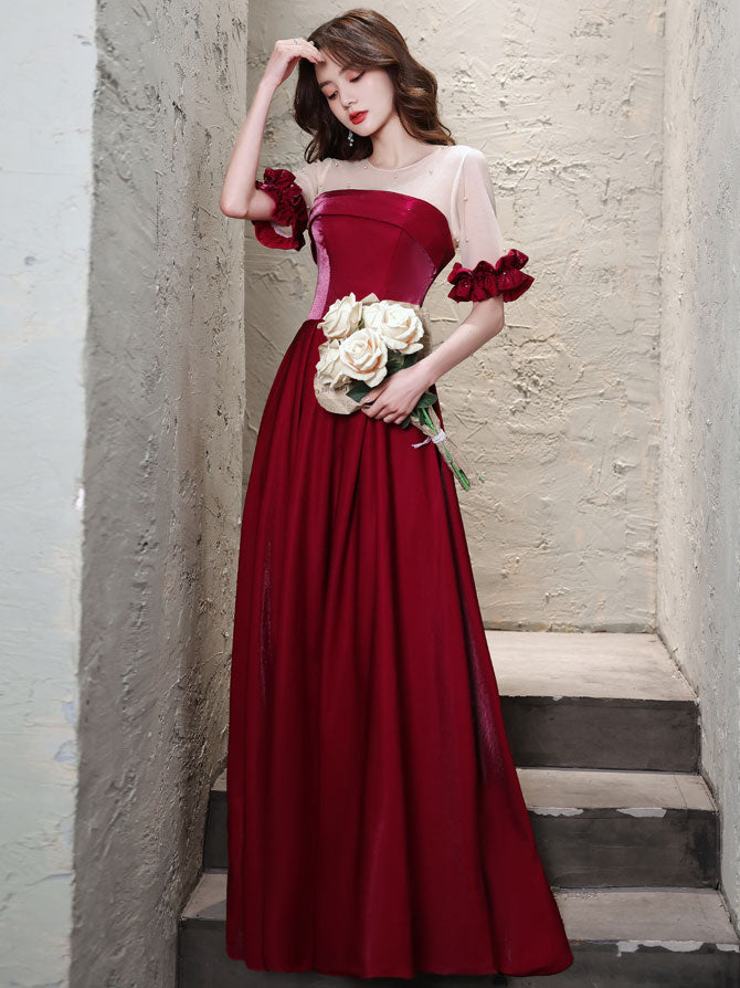Burgundy Satin Long Prom Dress Burgundy Evening Dress