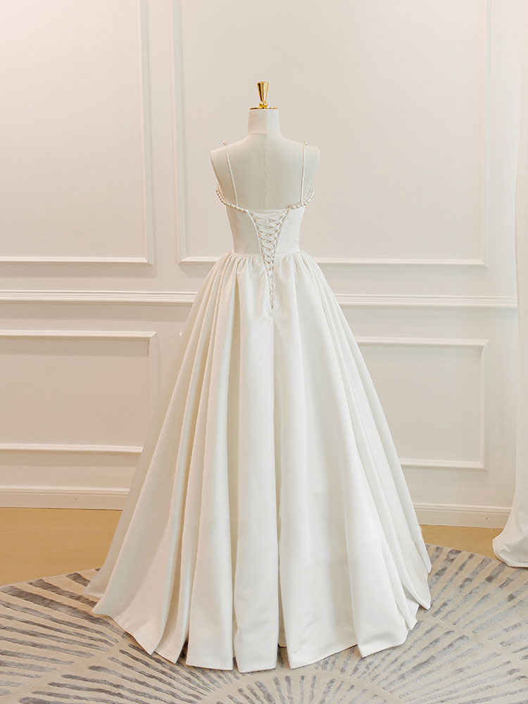 Simple ivory Satin Long Prom Dress, ivory Long Formal Dresses