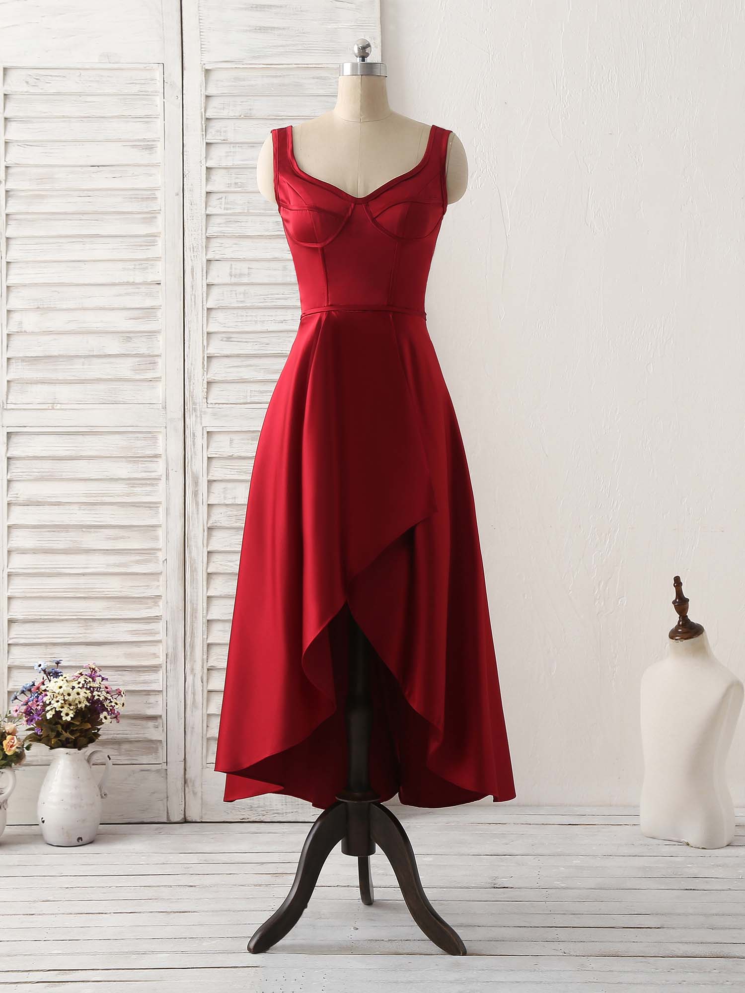 Simple V Neck High Low Prom Dress Burgundy Evening Dress US 10 / Custom Color Simple V Neck High Low Prom Dress Burgundy Evening Dress US 10 / Custom Color
