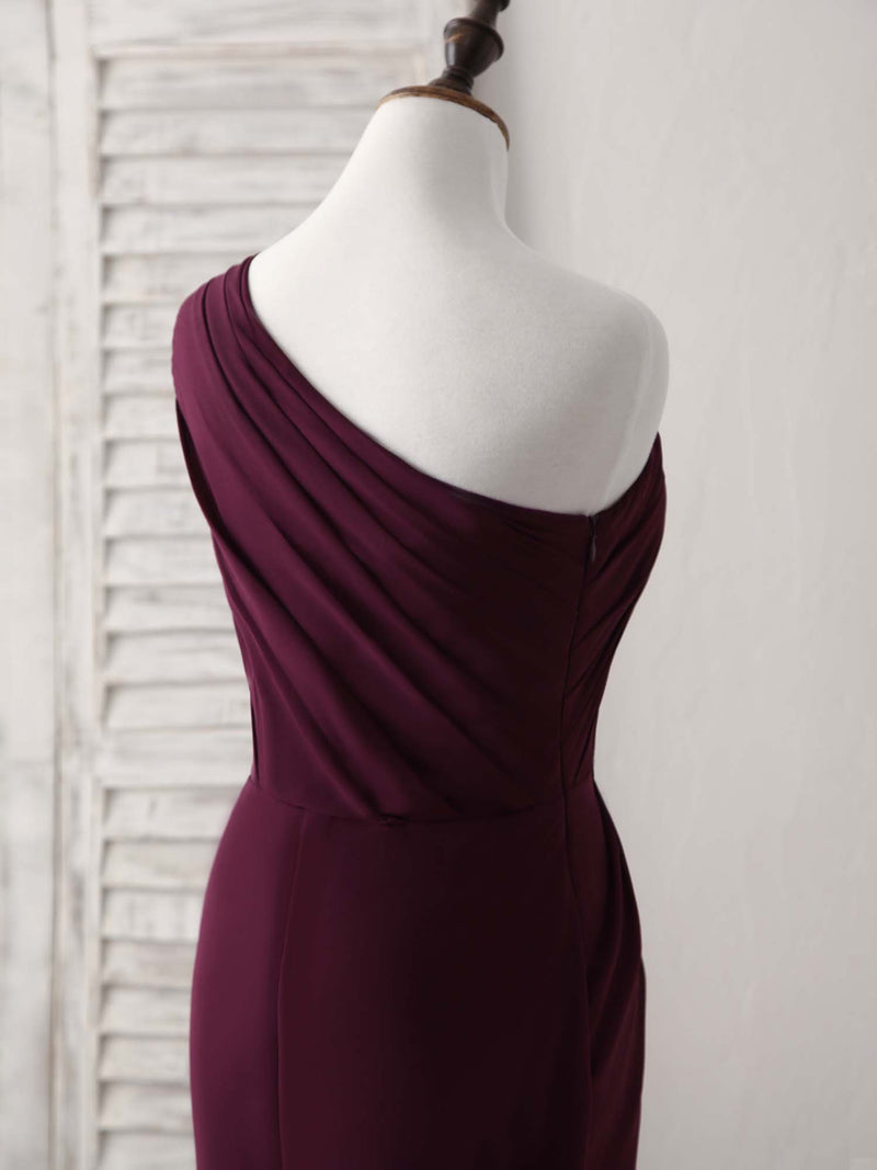 Burgundy One Shoulder Chiffon Mermaid Long Prom Dresses shopluu Burgundy One Shoulder Chiffon Mermaid Long Prom Dresses shopluu
