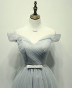 Simple Gray Tulle Short Prom Dress, Gray Tulle Bridesmaid Dress
