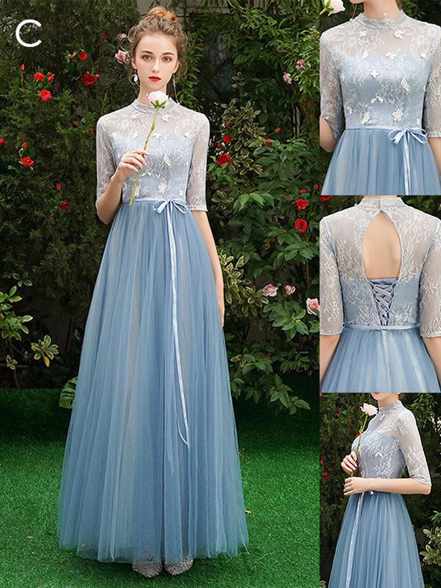 Simple A line Lace Blue Long Prom Dresses, Blue Lace Bridesmaid Dresses US 10 / Blue Simple A line Lace Blue Long Prom Dresses, Blue Lace Bridesmaid Dresses US 10 / Blue