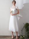 White Lace Short Bridesmaid Dress, Two Pieces Wedding Party Dresses