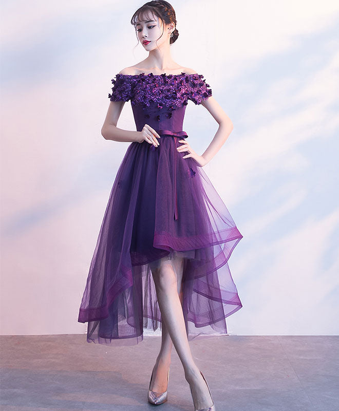 Purpler Tulle Lace Short Prom Dress, Purple Evening Dress – shopluu