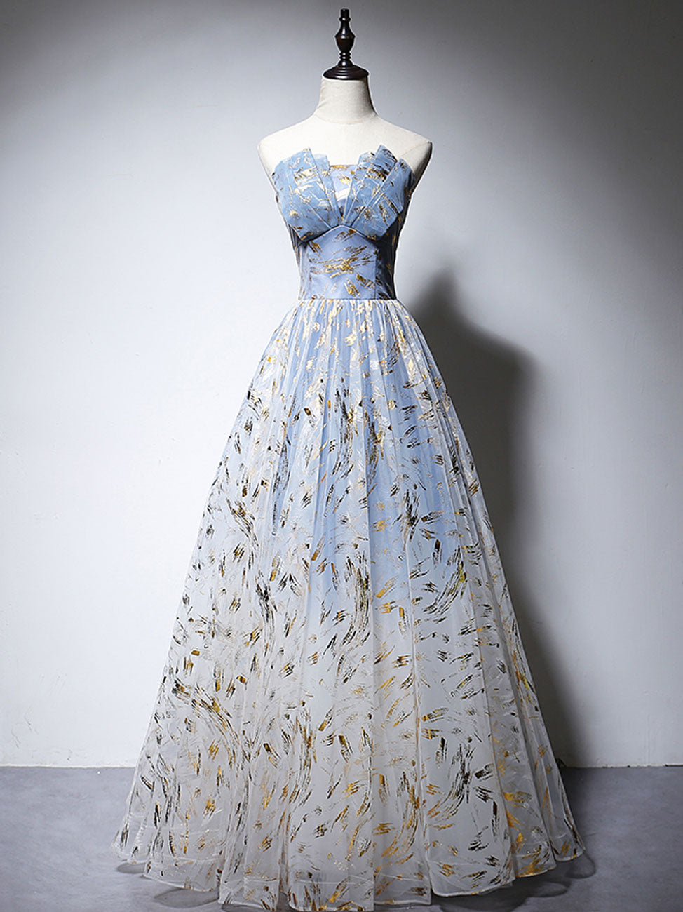 A-Line Tulle Blue Long Prom Dresses, Blue Tulle Formal Graduation Dres – shopluu