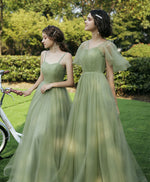 Simple Green Tulle Long Prom Dress, Green Formal Bridesmaid Dress