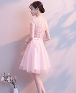 Pink Round Neck Tulle Lace Short Prom Dress Pink Homecoming Dress
