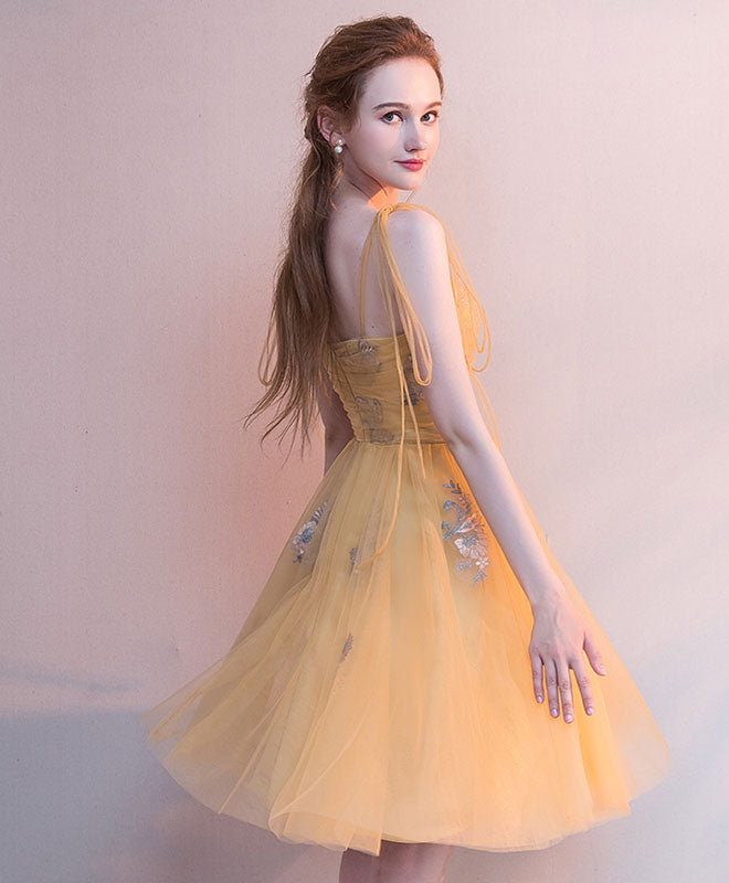 Simple Yellow Tulle Short Prom Dress, Yellow Homecoming Dress