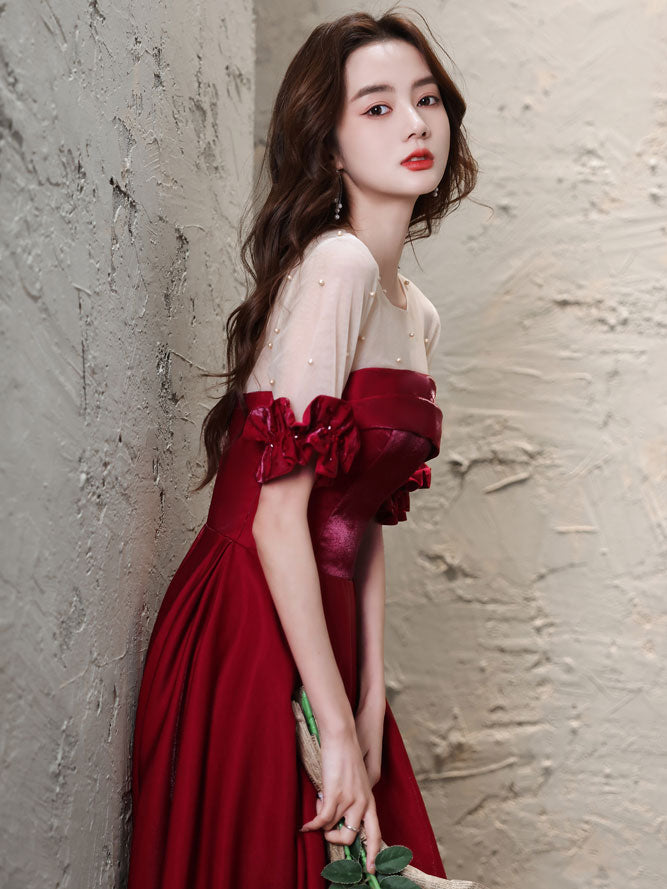 Burgundy Satin Long Prom Dress Burgundy Evening Dress