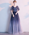 Blue Tulle Sequin Long Prom Dress Blue Evening Dress
