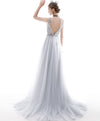 Gray V Neck Tulle Sequin Long Prom Dress Gray Tulle Formal Dress