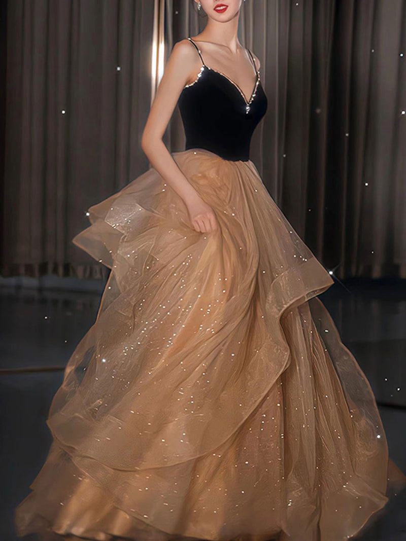 Champagne Tulle Long Prom Dress, Champagne Formal Graduation Dresses