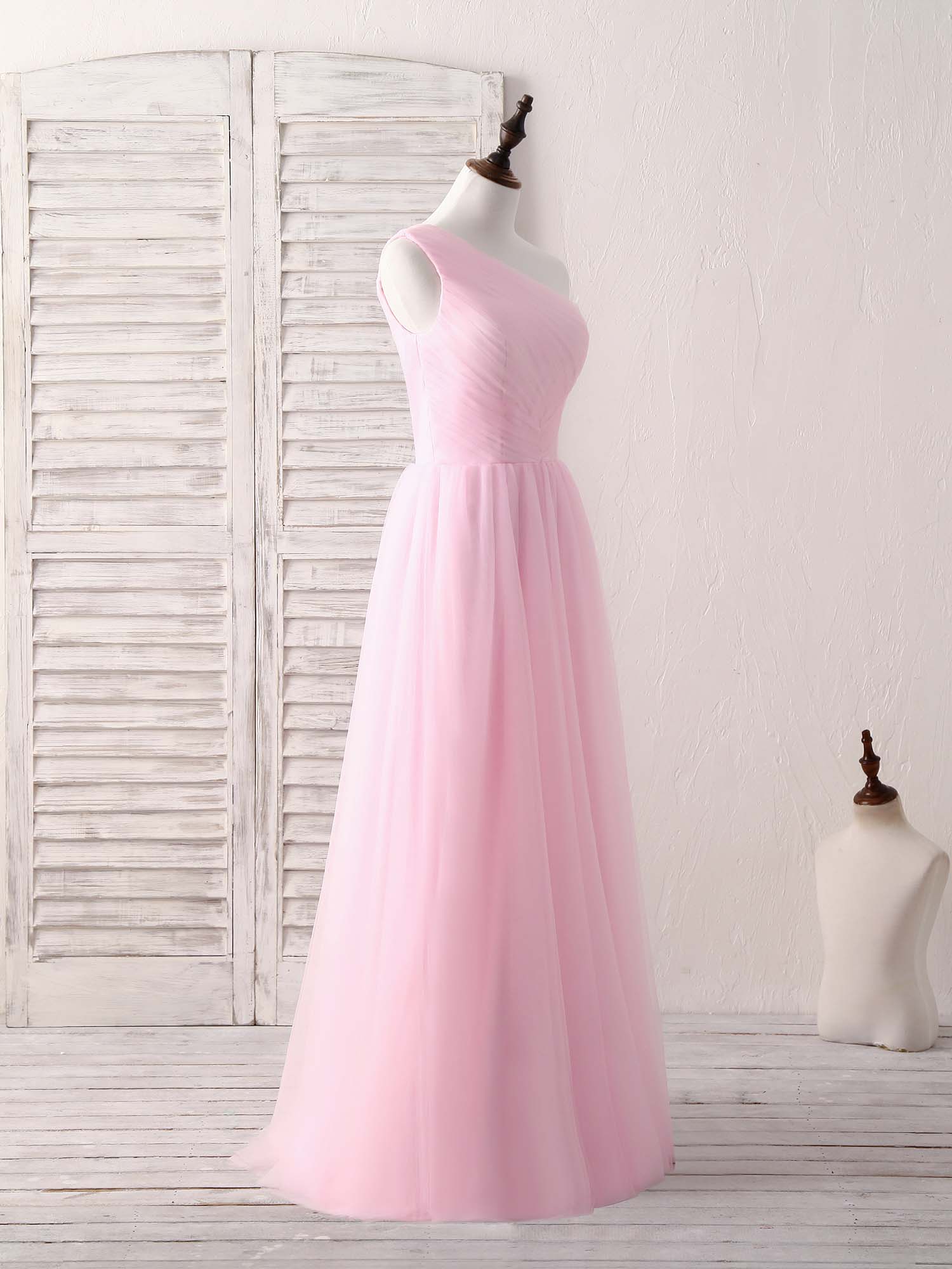 Pink Tulle One Shoulder Long Prom Dress Pink Bridesmaid Dress US 6 / Pink Pink Tulle One Shoulder Long Prom Dress Pink Bridesmaid Dress US 6 / Pink