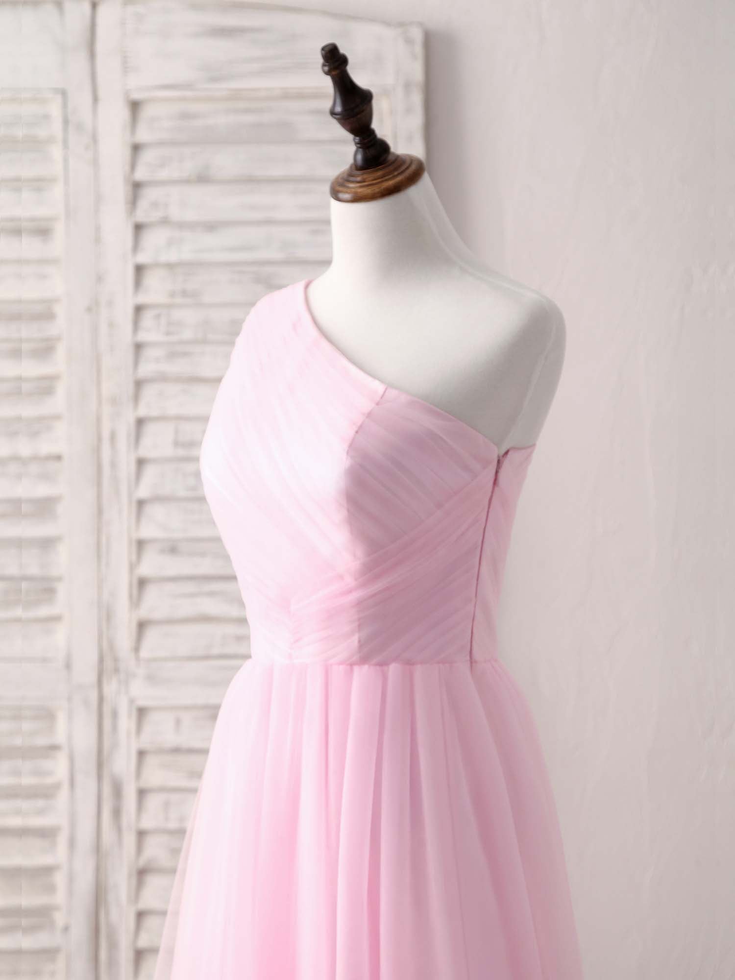 Pink Tulle One Shoulder Long Prom Dress Pink Bridesmaid Dress US 6 / Pink Pink Tulle One Shoulder Long Prom Dress Pink Bridesmaid Dress US 6 / Pink